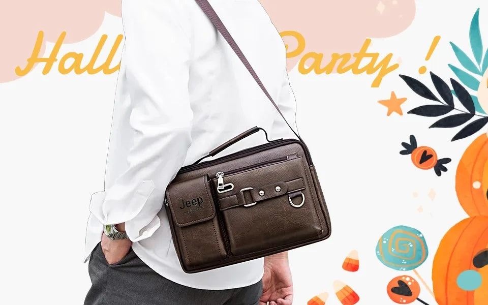 JEEP BULUO Brand Man's Shoulder Messenger Bag New High Quality Leather Crossbody Bags For Men Business Casual Fashion Tote Brown