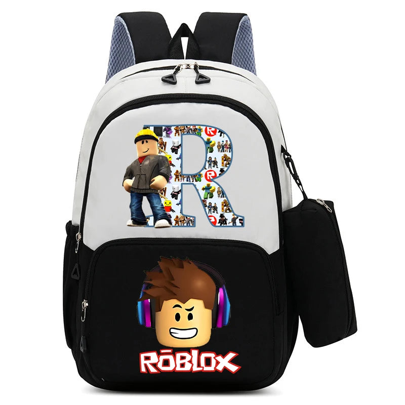 2Pcs Roblox Child Backpack Pencil Bag Cartoon Letter A-Z Printed School Bag Boys Large Capacity Backpack Kids Birthday Gifts