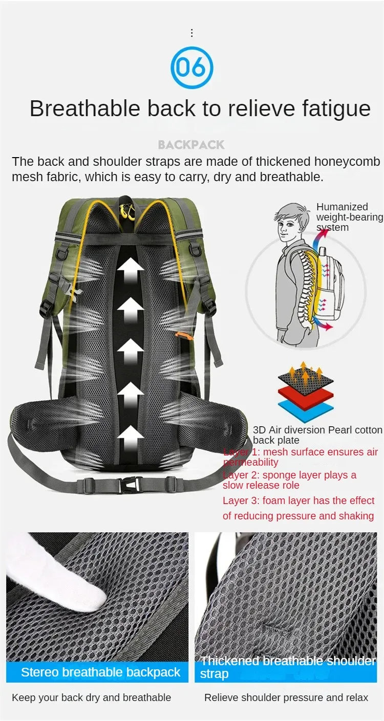 50L Travel Backpack Camping Men Large Hiking Bag Tourist Rucksack Waterproof Outdoor Sports Climbing Mountaineering Bag Luggage