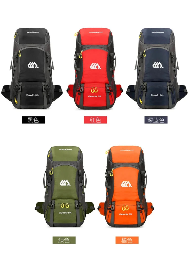 50L Travel Backpack Camping Men Large Hiking Bag Tourist Rucksack Waterproof Outdoor Sports Climbing Mountaineering Bag Luggage