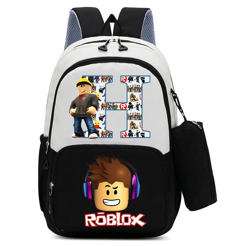 2Pcs Roblox Child Backpack Pencil Bag Cartoon Letter A-Z Printed School Bag Boys Large Capacity Backpack Kids Birthday Gifts