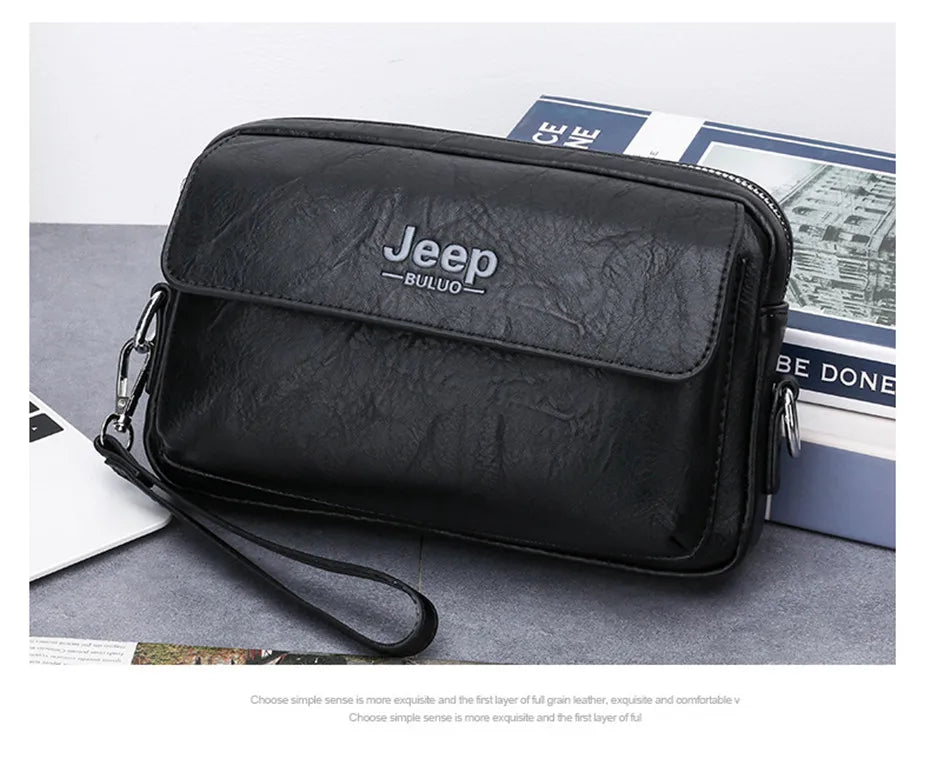 JEEP BULUO Brand Small Men Bags High Quality Leather Shoulder Crossbody Totes Clutch Handbags Business Brown Black Fashion New