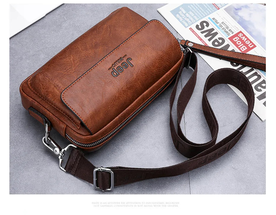 JEEP BULUO Brand Small Men Bags High Quality Leather Shoulder Crossbody Totes Clutch Handbags Business Brown Black Fashion New