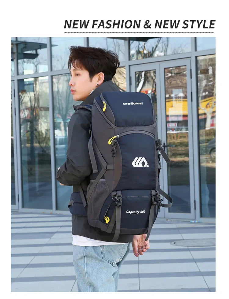 50L Travel Backpack Camping Men Large Hiking Bag Tourist Rucksack Waterproof Outdoor Sports Climbing Mountaineering Bag Luggage