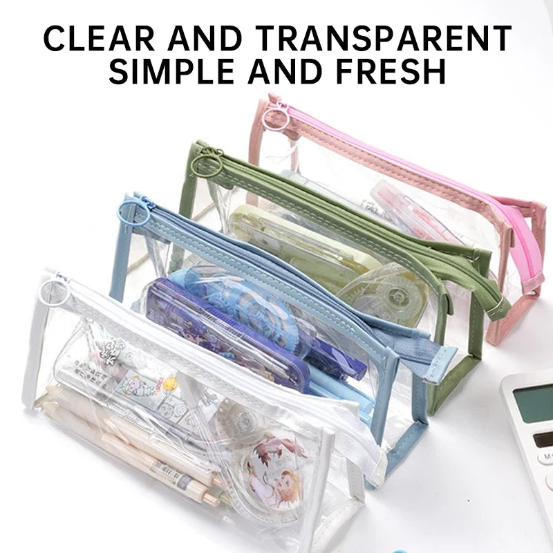 Transparent Pencil Case Kawaii Pen Large Capacity Bag Cosmetic Bag Back to School Supplies for Girls Kids Stationery Items Gifts