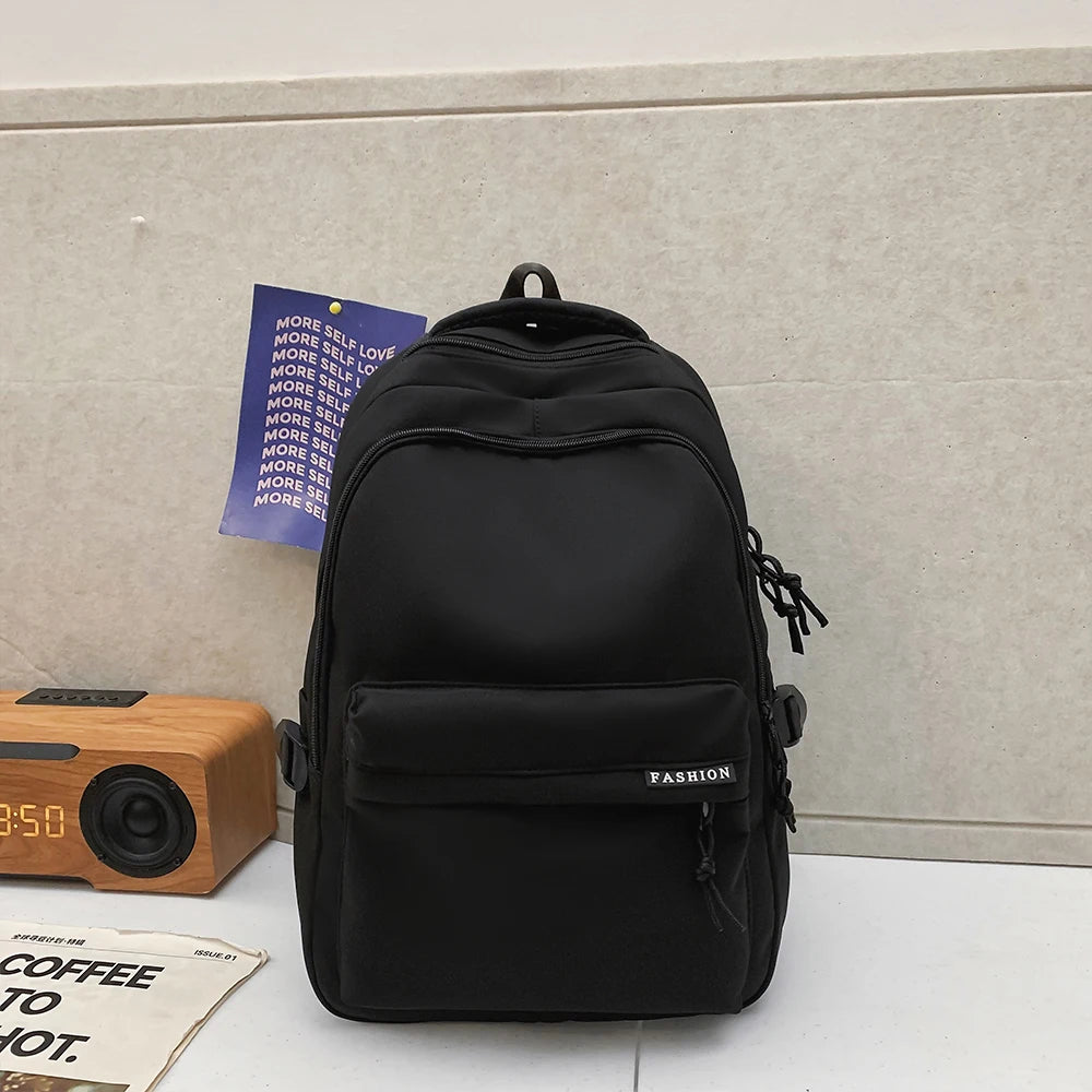 Large Capacity Solid Color Backpack for High School Students Durable Simple Black Travel Backpack for Middle School Teens