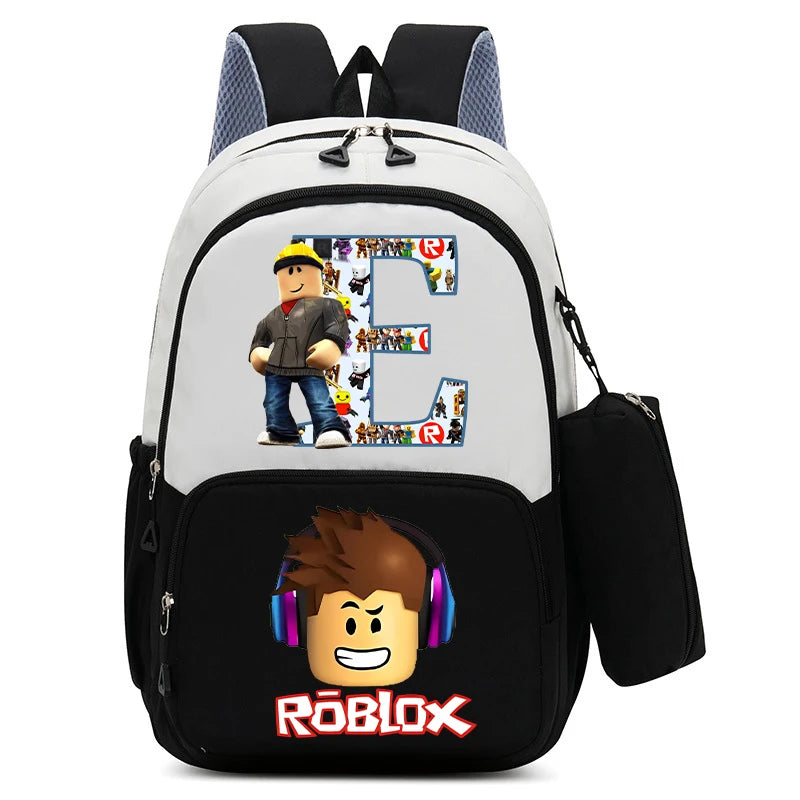 2Pcs Roblox Child Backpack Pencil Bag Cartoon Letter A-Z Printed School Bag Boys Large Capacity Backpack Kids Birthday Gifts