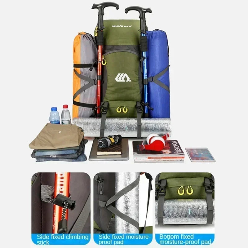 50L Travel Backpack Camping Men Large Hiking Bag Tourist Rucksack Waterproof Outdoor Sports Climbing Mountaineering Bag Luggage