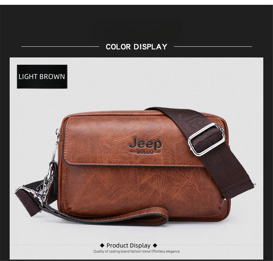 JEEP BULUO Brand Small Men Bags High Quality Leather Shoulder Crossbody Totes Clutch Handbags Business Brown Black Fashion New