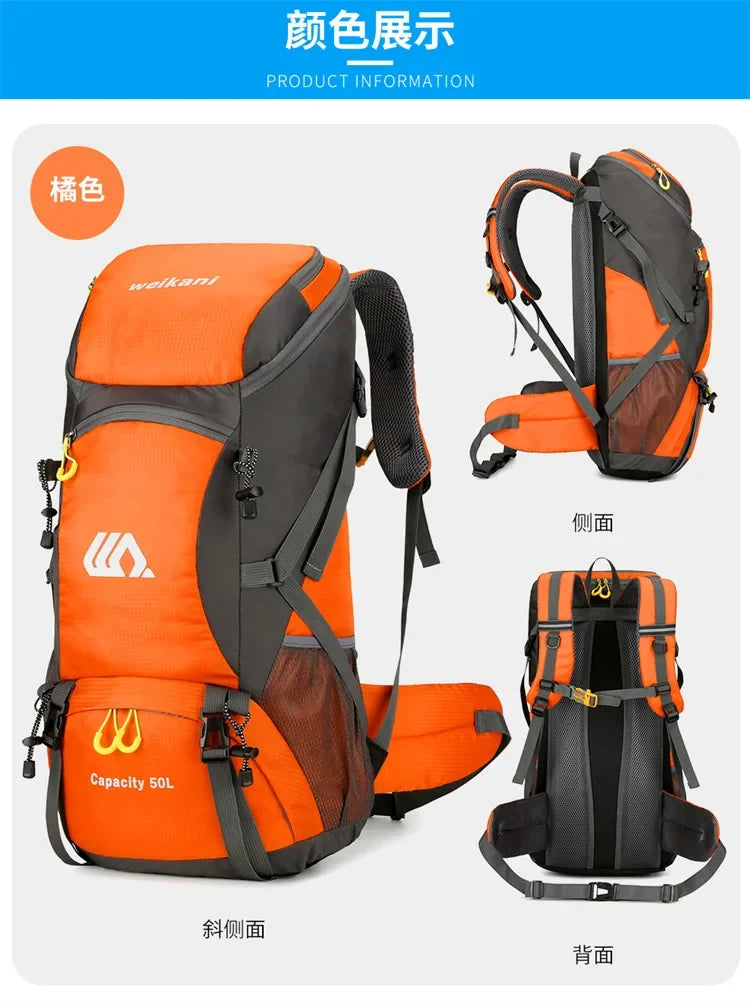50L Travel Backpack Camping Men Large Hiking Bag Tourist Rucksack Waterproof Outdoor Sports Climbing Mountaineering Bag Luggage