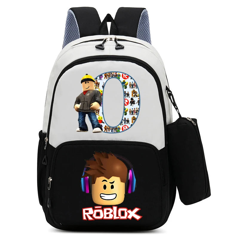 2Pcs Roblox Child Backpack Pencil Bag Cartoon Letter A-Z Printed School Bag Boys Large Capacity Backpack Kids Birthday Gifts