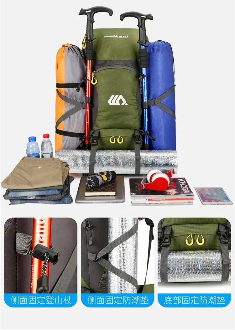 50L Travel Backpack Camping Men Large Hiking Bag Tourist Rucksack Waterproof Outdoor Sports Climbing Mountaineering Bag Luggage