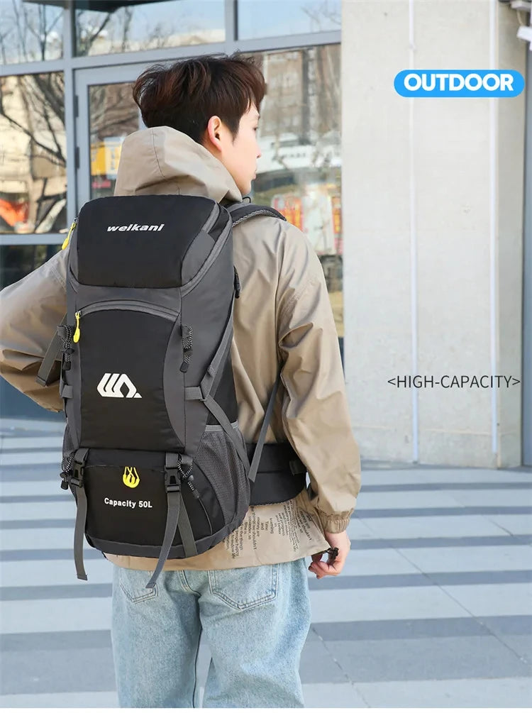 50L Travel Backpack Camping Men Large Hiking Bag Tourist Rucksack Waterproof Outdoor Sports Climbing Mountaineering Bag Luggage
