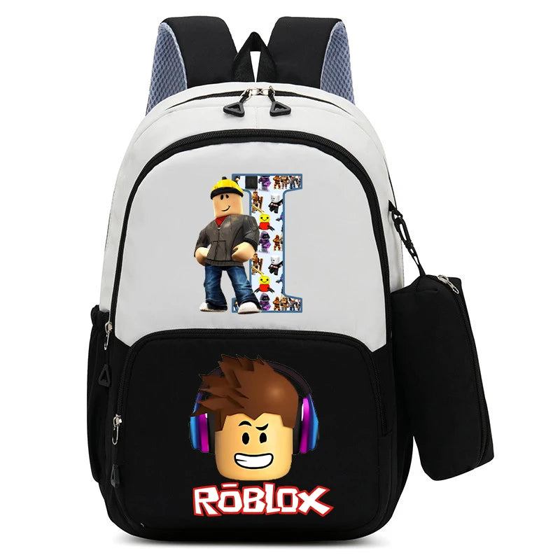 2Pcs Roblox Child Backpack Pencil Bag Cartoon Letter A-Z Printed School Bag Boys Large Capacity Backpack Kids Birthday Gifts
