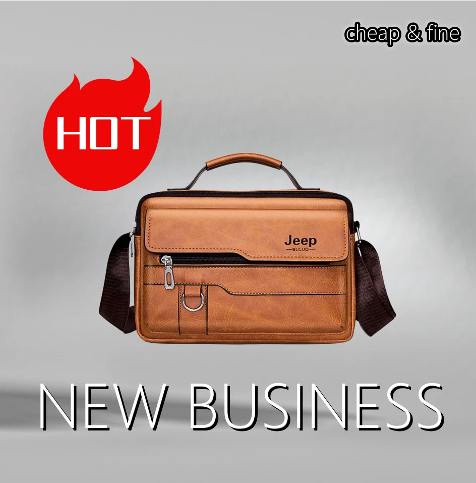 JEEP BULUO High quality Tote Fashion Business Man Messenger Bag Big Size Split Leather Bags Brand Men's Crossbody Shoulder Bags