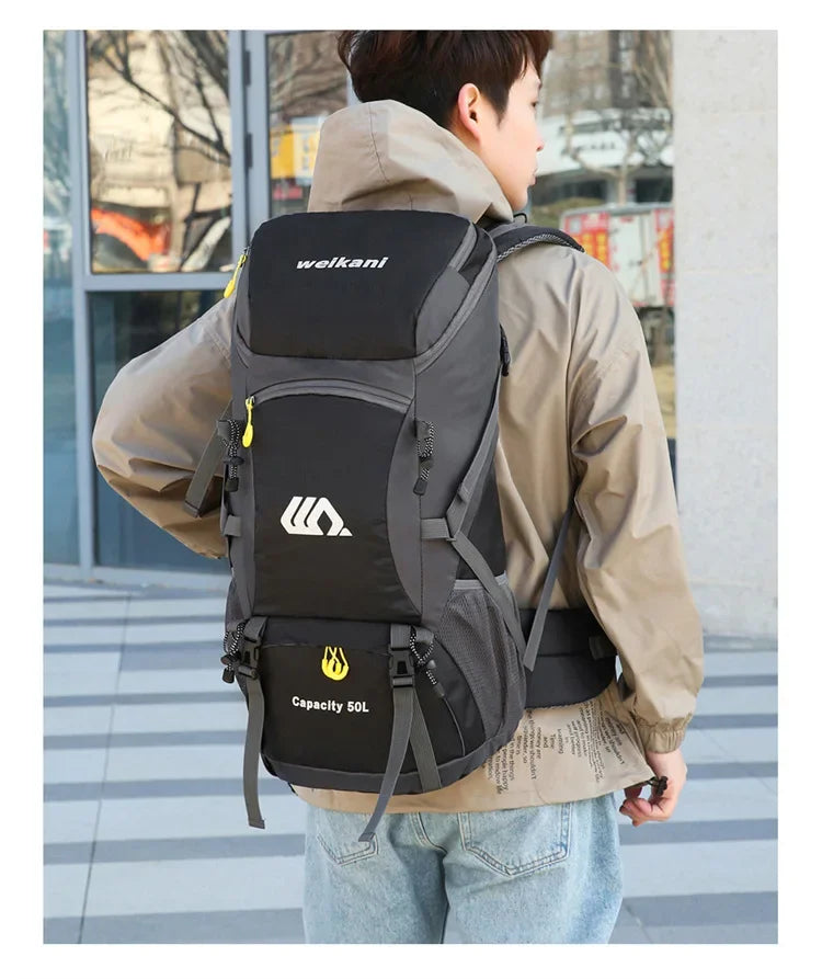 50L Travel Backpack Camping Men Large Hiking Bag Tourist Rucksack Waterproof Outdoor Sports Climbing Mountaineering Bag Luggage