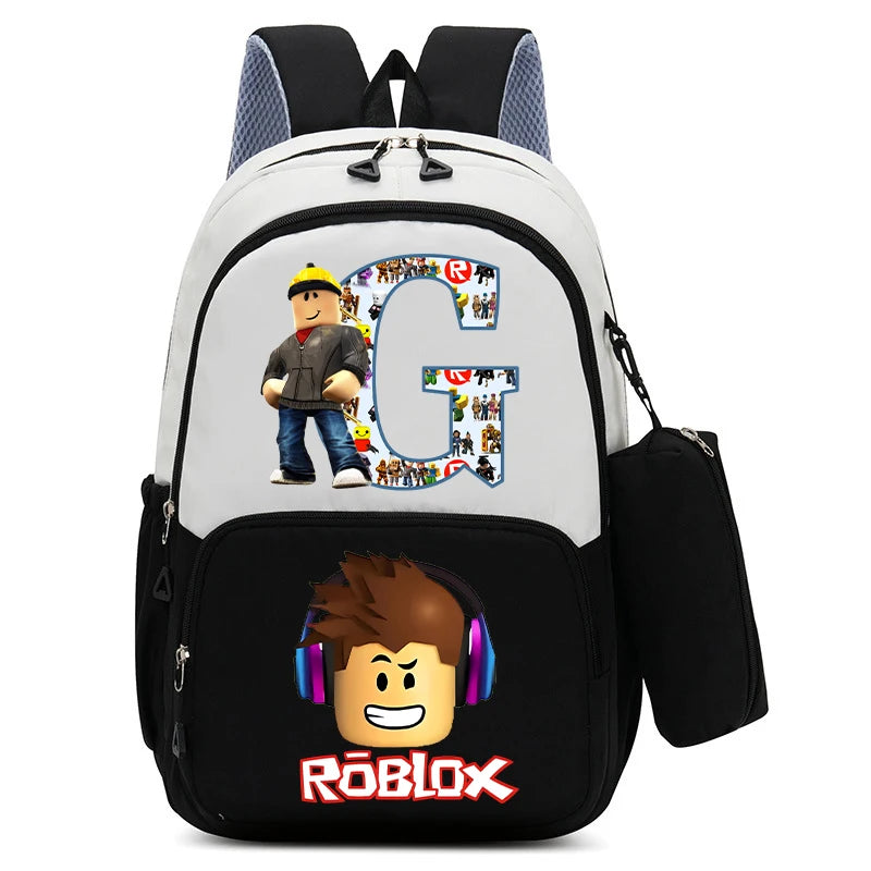2Pcs Roblox Child Backpack Pencil Bag Cartoon Letter A-Z Printed School Bag Boys Large Capacity Backpack Kids Birthday Gifts