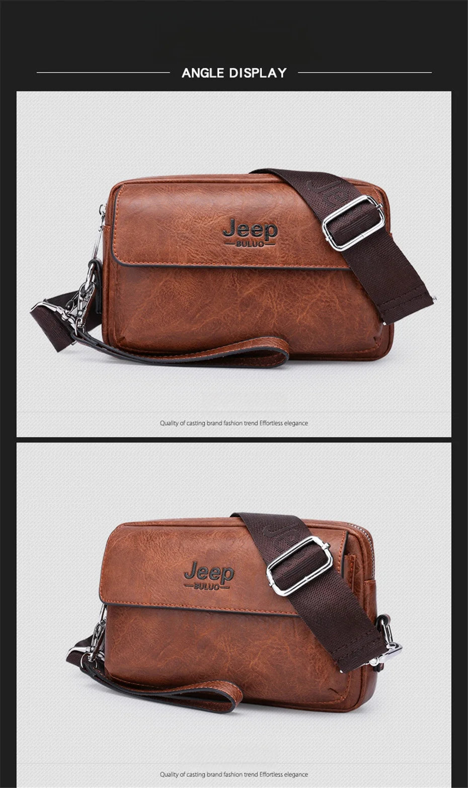 JEEP BULUO Brand Small Men Bags High Quality Leather Shoulder Crossbody Totes Clutch Handbags Business Brown Black Fashion New