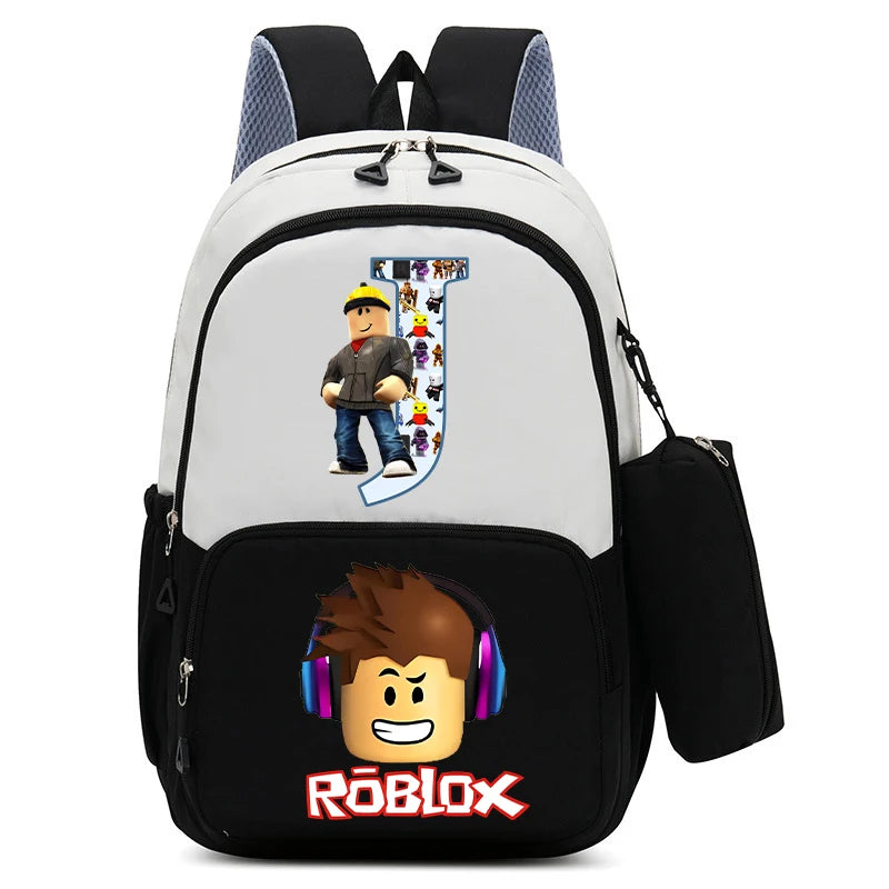 2Pcs Roblox Child Backpack Pencil Bag Cartoon Letter A-Z Printed School Bag Boys Large Capacity Backpack Kids Birthday Gifts