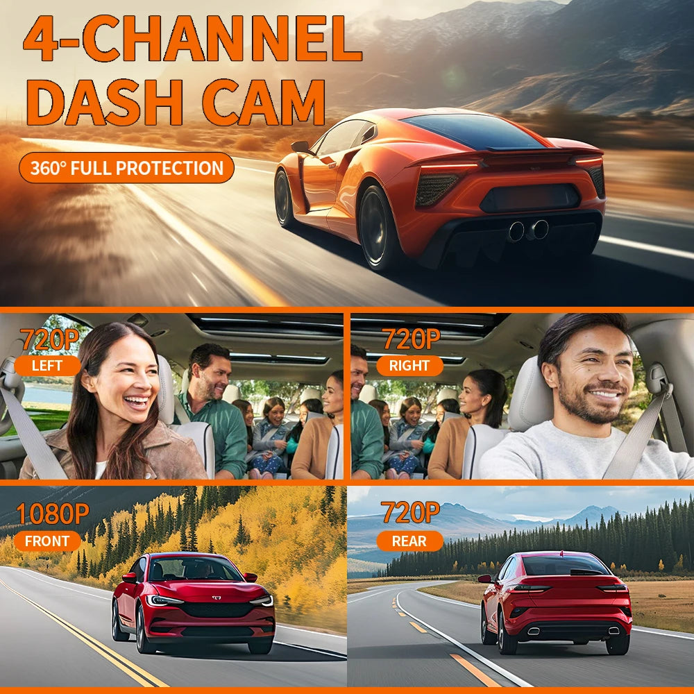 Dashcam 4 Channel Voice Recording Video Recorder Black Box 1080P Night Vision dash cam automobile Auto parts add Hardwire kit