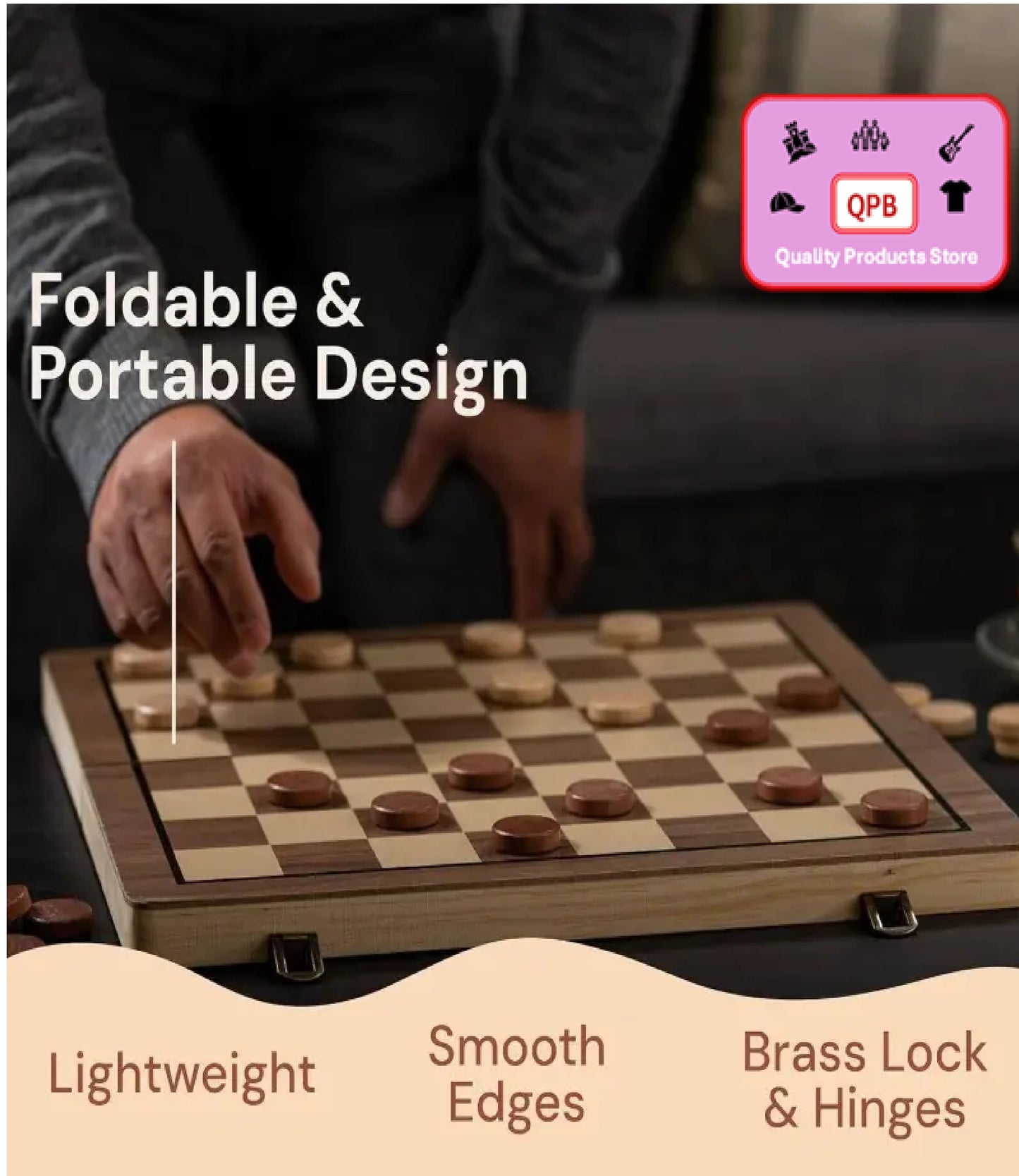 15" Wooden Chess and Checkers Set 2-in-1