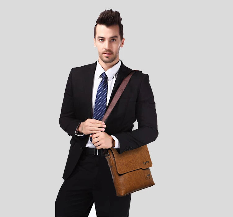 JEEP BULUO Men Bag Famous Brand 2 pcs Set Man Leather Messenger Shouder Bag Business Travelling Bags Male Tote Cross body Bags