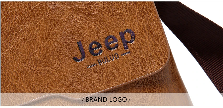 JEEP BULUO Men Bag Famous Brand 2 pcs Set Man Leather Messenger Shouder Bag Business Travelling Bags Male Tote Cross body Bags