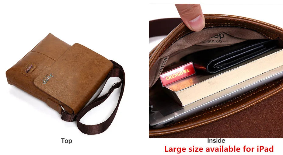 JEEP BULUO Men Bag Famous Brand 2 pcs Set Man Leather Messenger Shouder Bag Business Travelling Bags Male Tote Cross body Bags