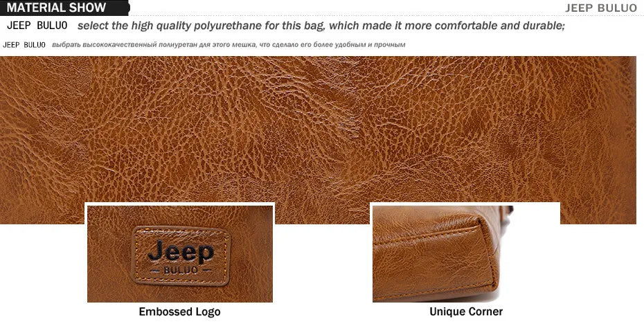 JEEP BULUO Men Bag Famous Brand 2 pcs Set Man Leather Messenger Shouder Bag Business Travelling Bags Male Tote Cross body Bags