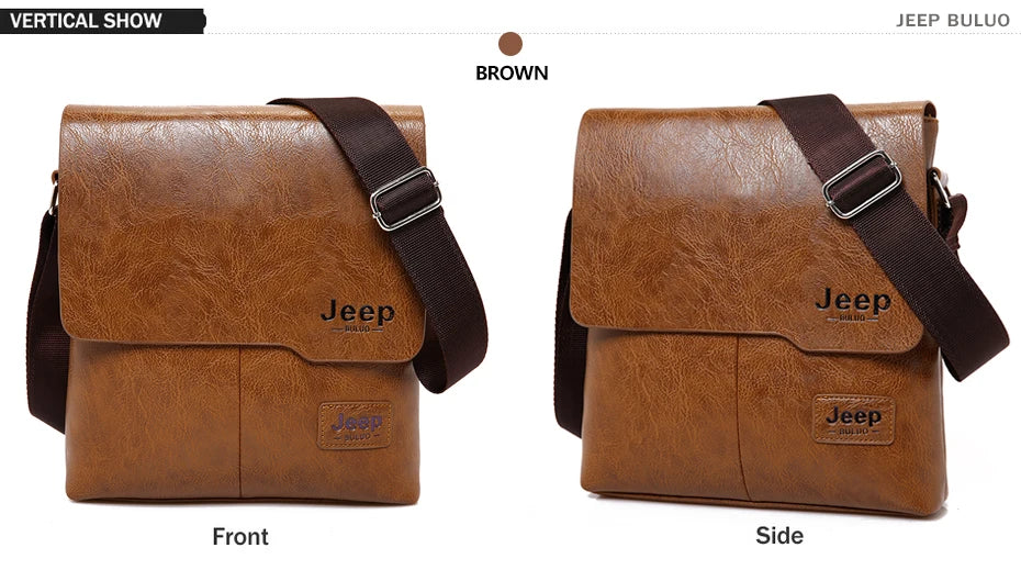JEEP BULUO Men Bag Famous Brand 2 pcs Set Man Leather Messenger Shouder Bag Business Travelling Bags Male Tote Cross body Bags