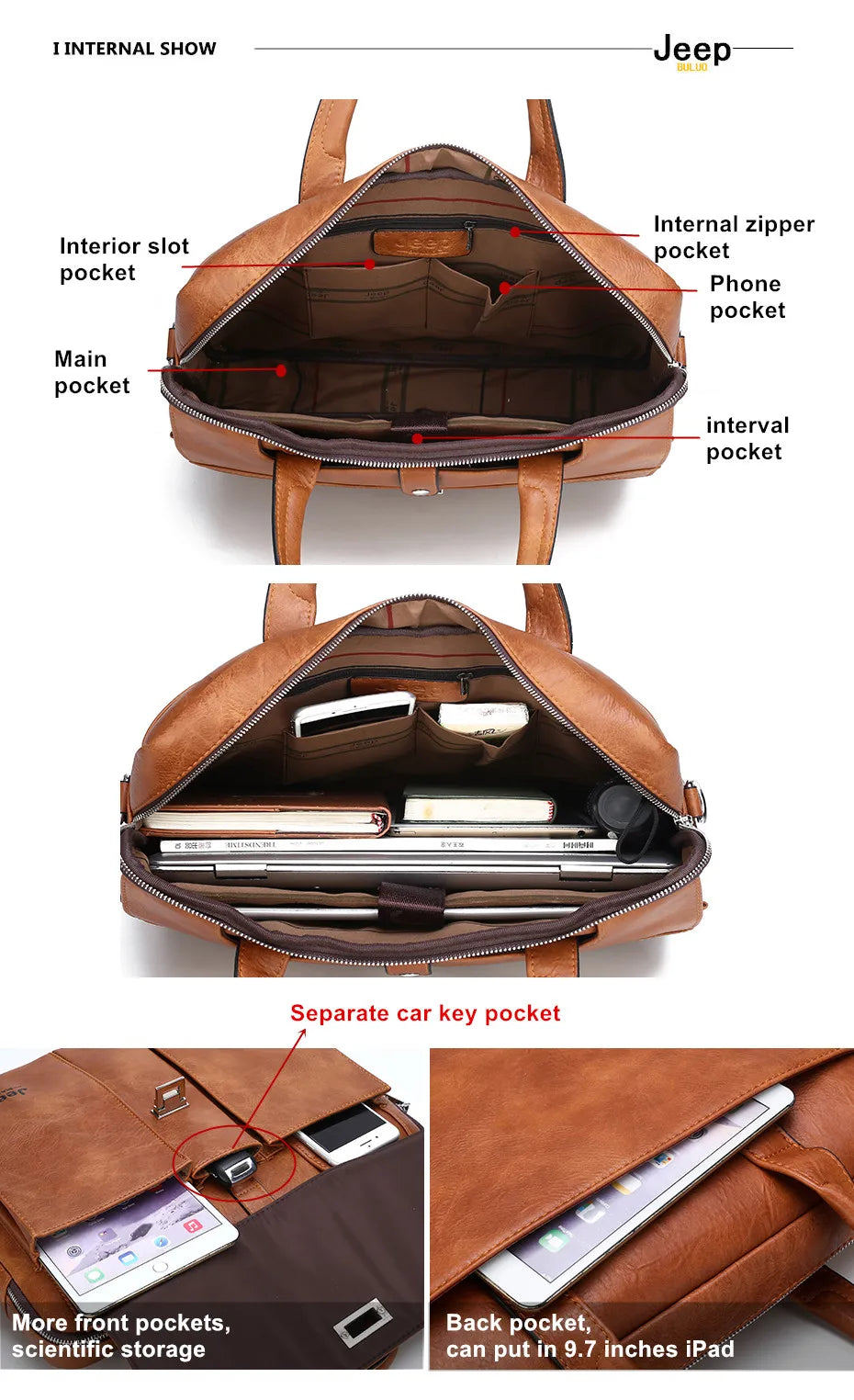 JEEP BULUO Business Travel Handbag office Business Male Bag For A4 Files Man Briefcase Big Size 15 inches Laptop Bags Tote bag