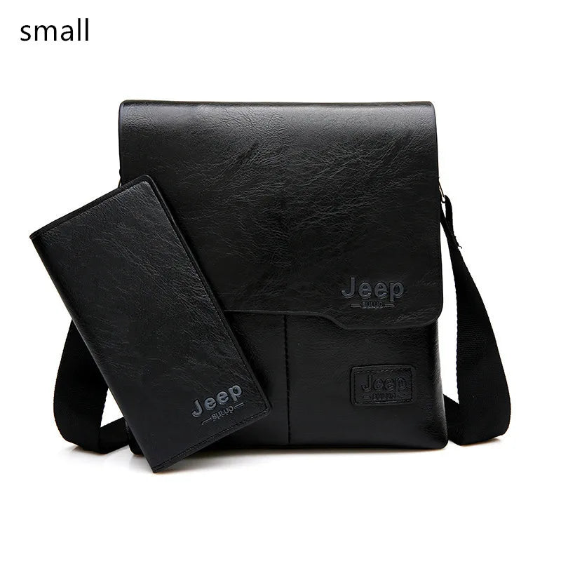 JEEP BULUO Men Bag Famous Brand 2 pcs Set Man Leather Messenger Shouder Bag Business Travelling Bags Male Tote Cross body Bags