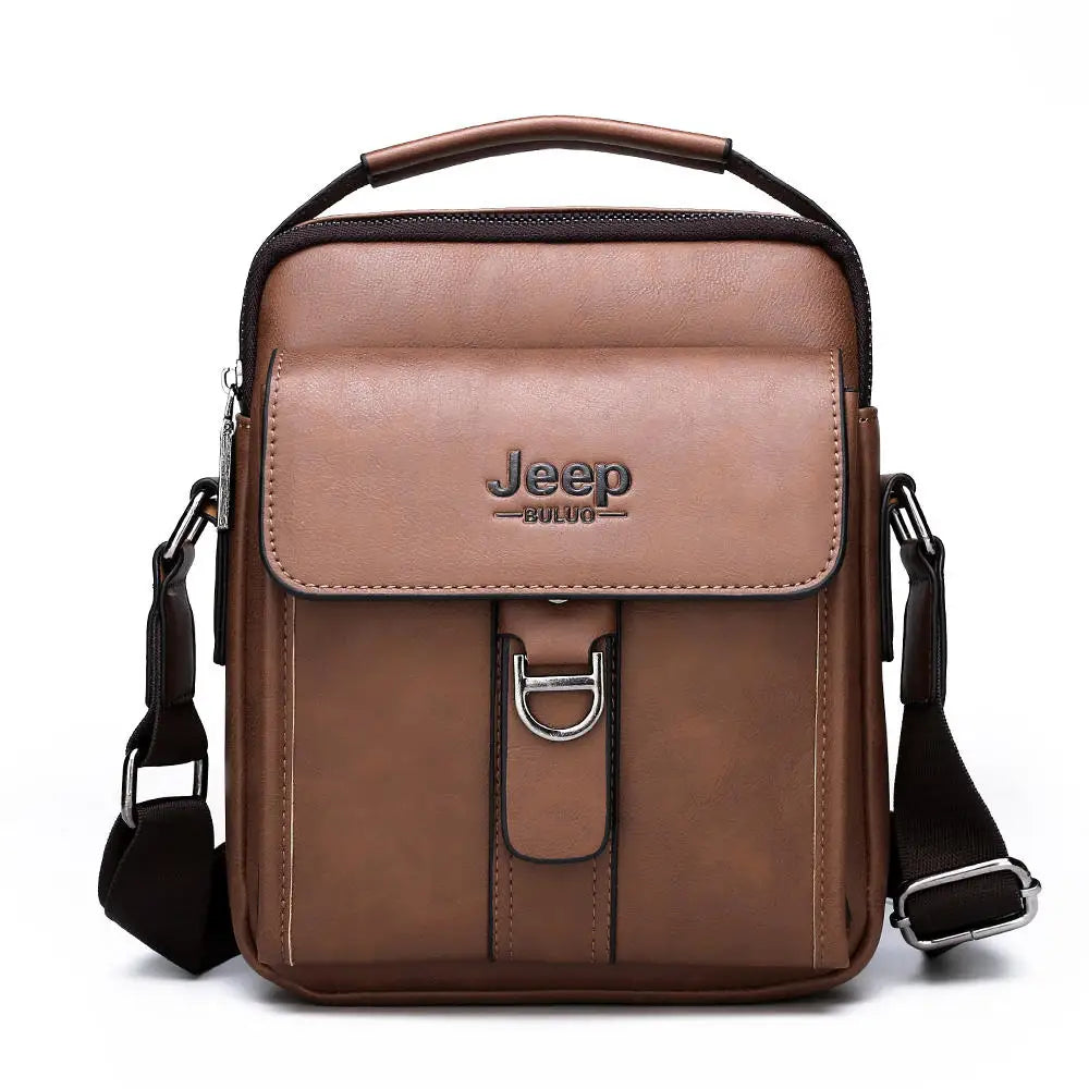 JEEP BULUO Brand Man's Shoulder Messenger Bag New High Quality Leather Crossbody Bags For Men Business Casual Fashion Tote Brown