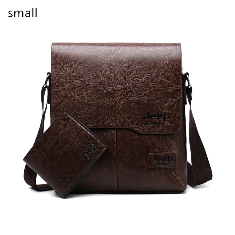 JEEP BULUO Men Bag Famous Brand 2 pcs Set Man Leather Messenger Shouder Bag Business Travelling Bags Male Tote Cross body Bags