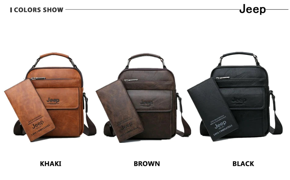 JEEP BULUO Brand Men's Messenger Fashion Split Leather For Men Tote Bag Men Shoulder Bags High Quality Handbags New 2PC/Set