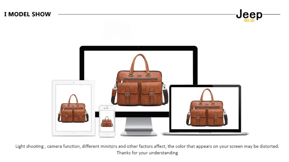 JEEP BULUO Brand Man'sBusiness Briefcase Bag 2pcs/set Split Leather High Quality Men office Bags For 13. 3 inch Laptop A4 Causel