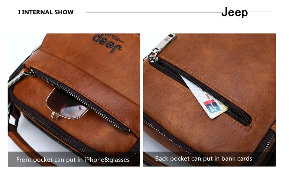 JEEP BULUO Brand Men's Messenger Fashion Split Leather For Men Tote Bag Men Shoulder Bags High Quality Handbags New 2PC/Set