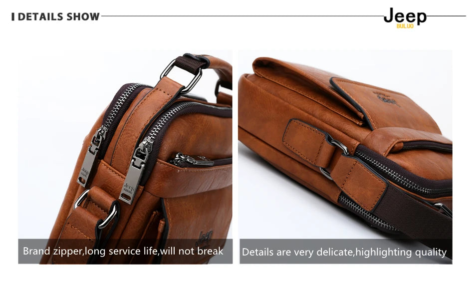 JEEP BULUO Brand Men's Messenger Fashion Split Leather For Men Tote Bag Men Shoulder Bags High Quality Handbags New 2PC/Set