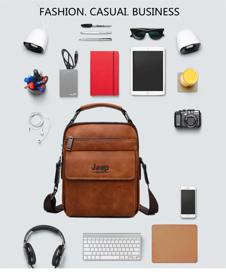 JEEP BULUO Brand Men's Messenger Fashion Split Leather For Men Tote Bag Men Shoulder Bags High Quality Handbags New 2PC/Set