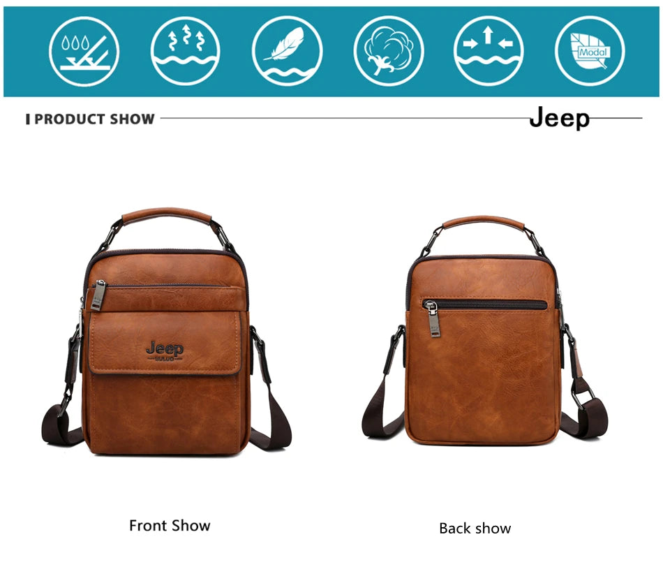 JEEP BULUO Brand Men's Messenger Fashion Split Leather For Men Tote Bag Men Shoulder Bags High Quality Handbags New 2PC/Set