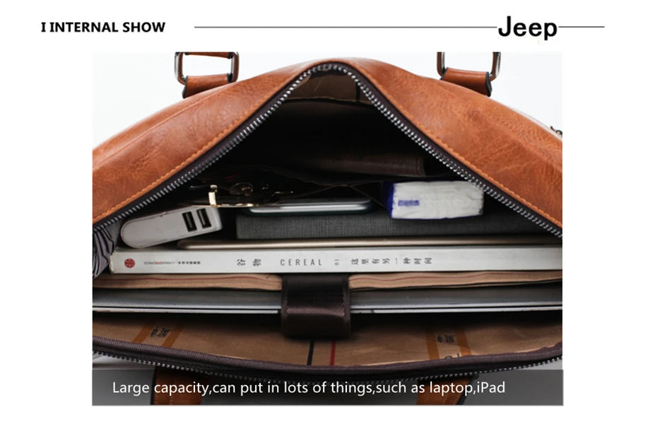 JEEP BULUO Brand Man'sBusiness Briefcase Bag 2pcs/set Split Leather High Quality Men office Bags For 13. 3 inch Laptop A4 Causel