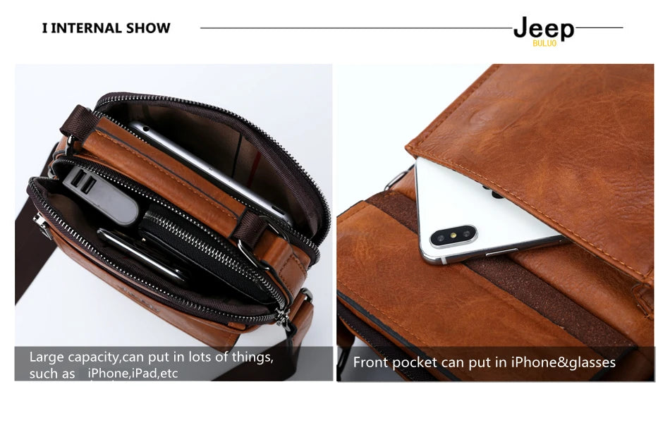 JEEP BULUO Brand Men's Messenger Fashion Split Leather For Men Tote Bag Men Shoulder Bags High Quality Handbags New 2PC/Set