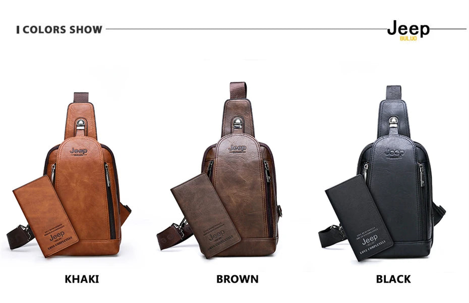 JEEP BULUO Brand Travel Hiking Messenger Shoulder Bags Men's Large Capacity Sling Crossbody Bag Solid Men Leather Bag