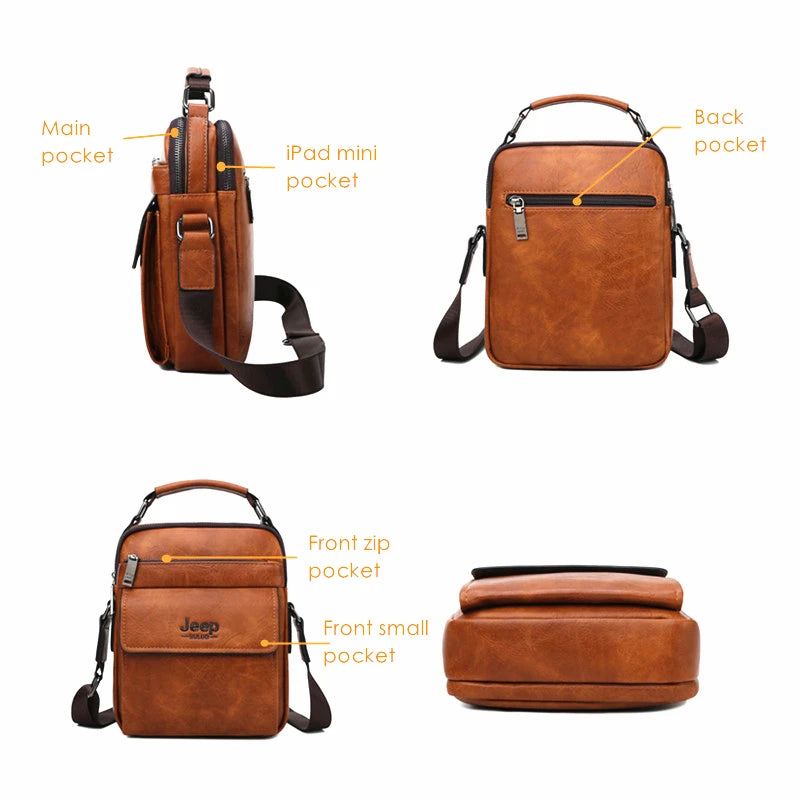 JEEP BULUO Brand Men's Messenger Fashion Split Leather For Men Tote Bag Men Shoulder Bags High Quality Handbags New 2PC/Set