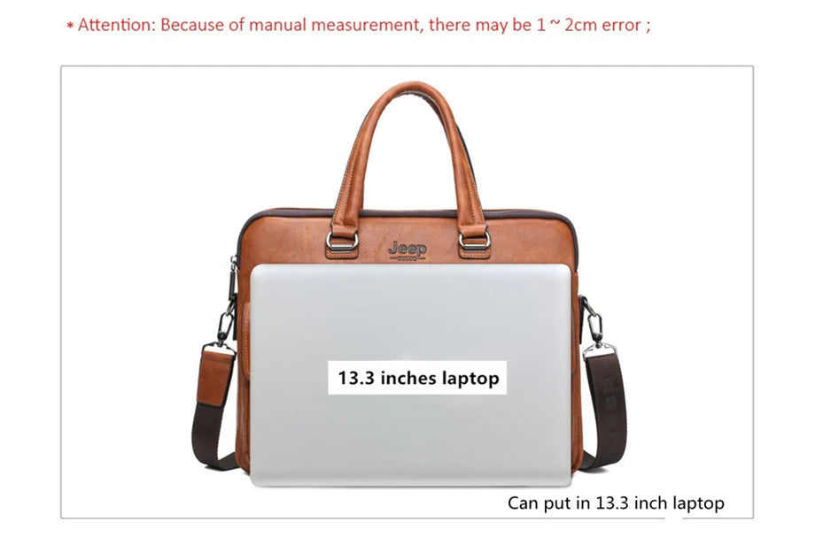 JEEP BULUO Brand Man'sBusiness Briefcase Bag 2pcs/set Split Leather High Quality Men office Bags For 13. 3 inch Laptop A4 Causel