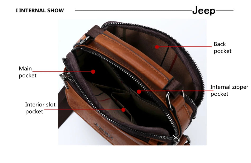 JEEP BULUO Brand Men's Messenger Fashion Split Leather For Men Tote Bag Men Shoulder Bags High Quality Handbags New 2PC/Set
