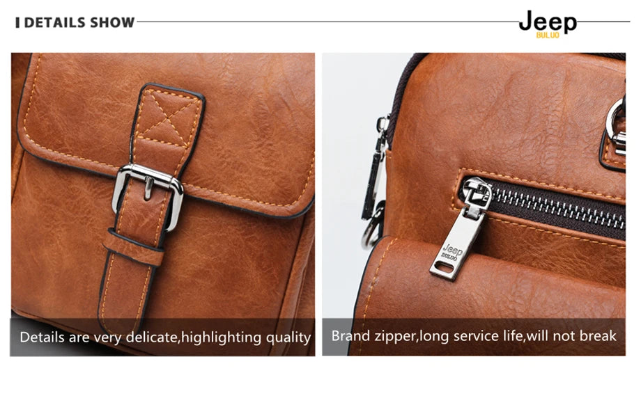JEEP BULUO Brand Man'sBusiness Briefcase Bag 2pcs/set Split Leather High Quality Men office Bags For 13. 3 inch Laptop A4 Causel