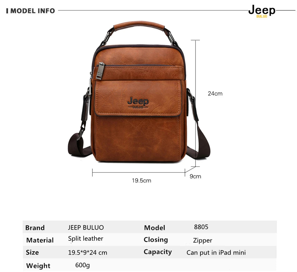 JEEP BULUO Brand Men's Messenger Fashion Split Leather For Men Tote Bag Men Shoulder Bags High Quality Handbags New 2PC/Set