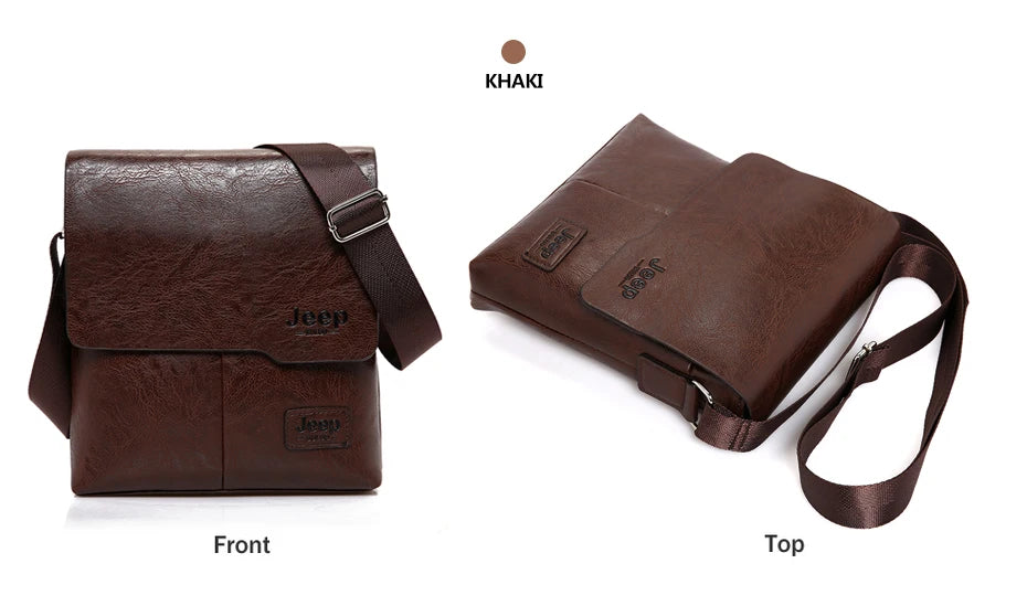 JEEP BULUO Men Bag Famous Brand 2 pcs Set Man Leather Messenger Shouder Bag Business Travelling Bags Male Tote Cross body Bags