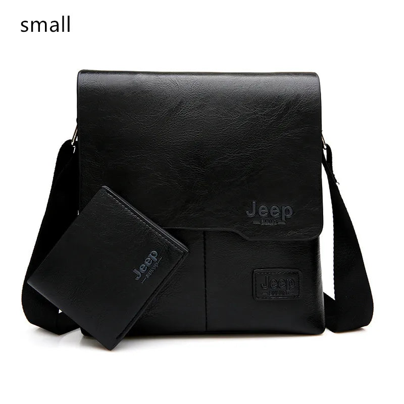 JEEP BULUO Men Bag Famous Brand 2 pcs Set Man Leather Messenger Shouder Bag Business Travelling Bags Male Tote Cross body Bags